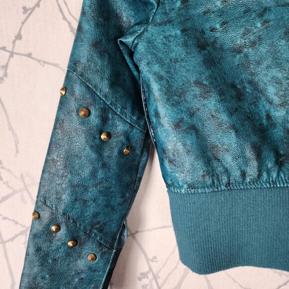 Disney Descendants 3 Uma Teal Green Sequin Faux Leather Moto Jacket - Picture 5 of 12